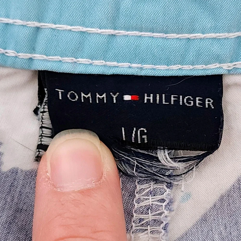 Tommy Hilfiger Floral Board Shorts Mens Large Swim Trunks Navy White Y2K Surf